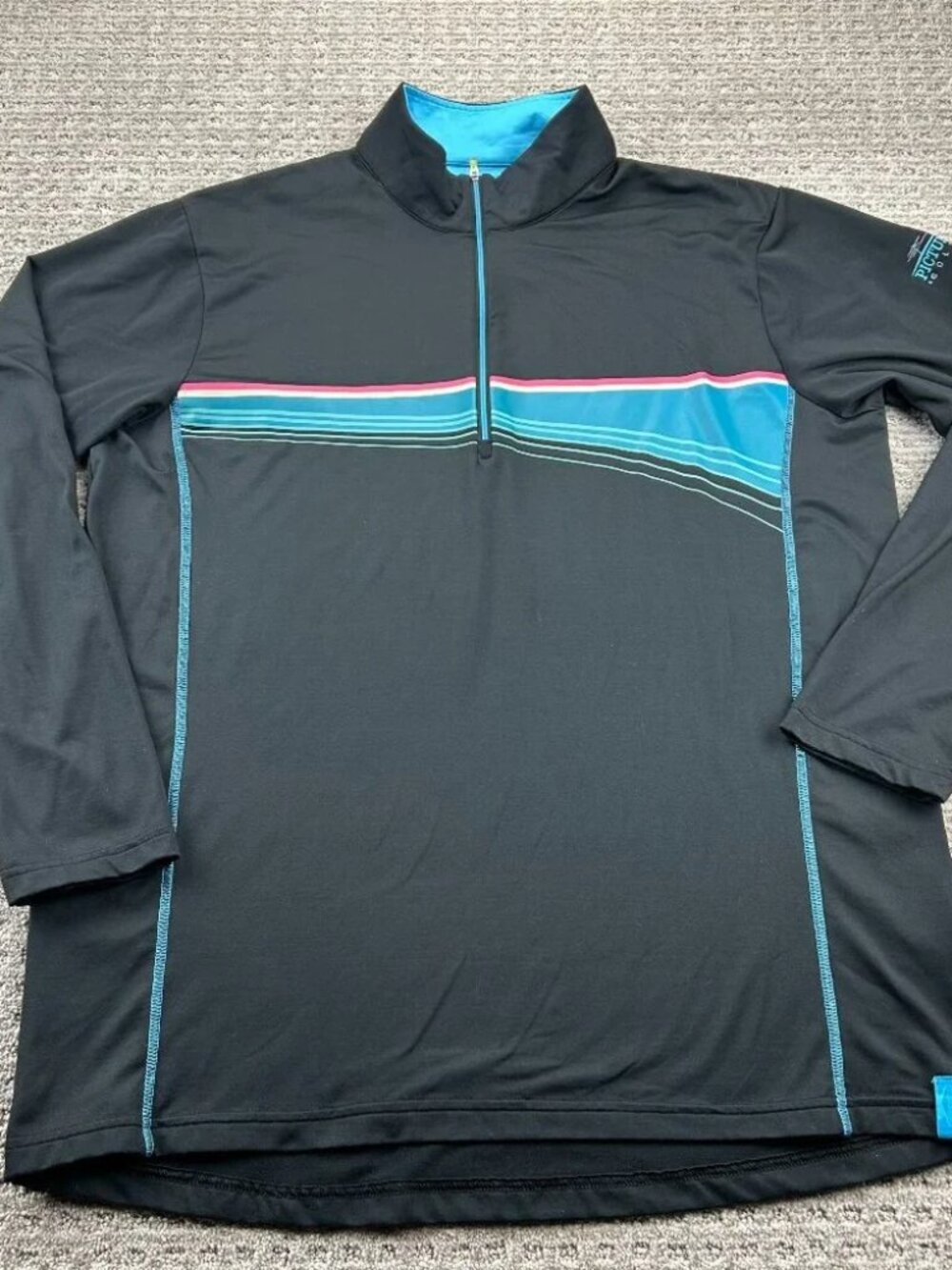 Slazenger Golf Shirt Men Extra Large XL Black Blue Pink Stripes Long Sleeve